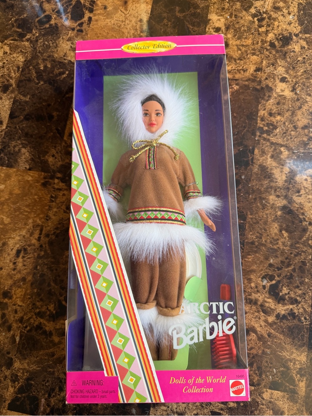 Mattel Arctic Barbie Doll Outfit in Brown and White Faux Fur